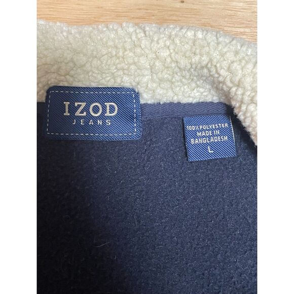 Izod Jeans Men’s Navy Fleece Vest Sherpa Collar Zip Front Size Large - Picture 5 of 13